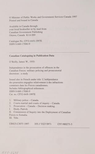 Independence in the Prosecution of Offences in the Canadian Forces: Military Policing and Prosecutorial Discretion