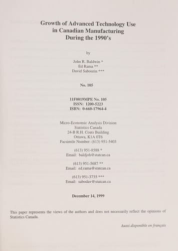 Growth of Advanced Technology Use in Canadian Manufacturing During the 1990's