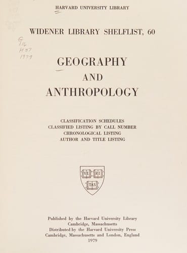 Geography and Anthropology (Widener Library Shelflist, No 60)