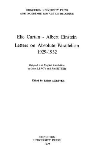 Elie Cartan-Albert Einstein Lettres Sur Le Parallèlisme Absolu, 1929-1932