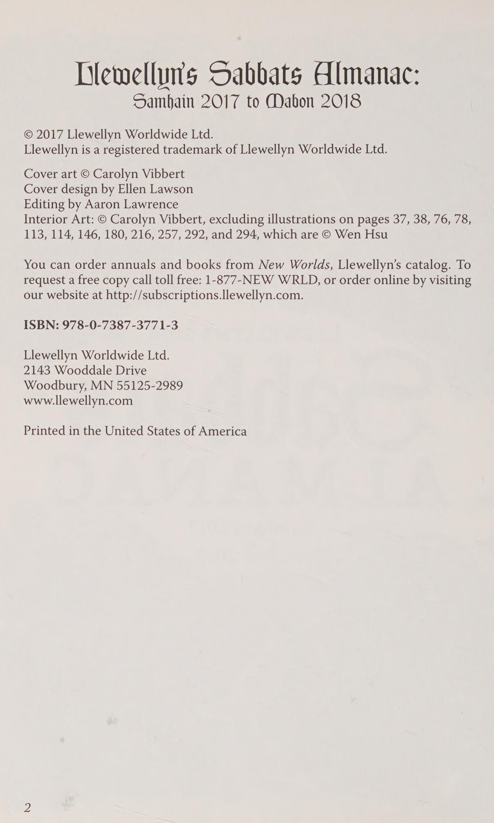 Llewellyn's 2018 Sabbats Almanac Samhain 2017 to Mabon 2018