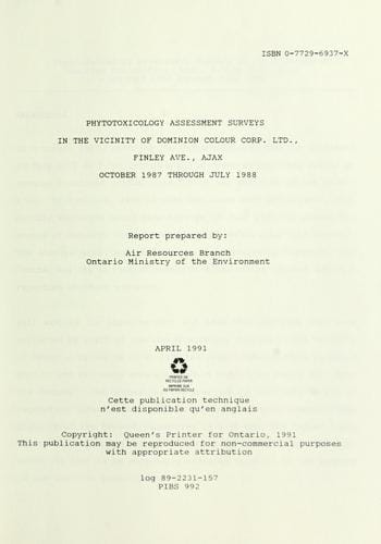 Phytotoxicology Assessment Surveys in the Vicinity of Dominion Colour Corp. Ltd., Finley Ave., Ajax, October 1987 Through July 1988