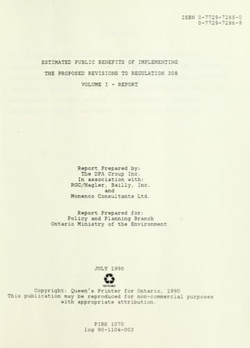 Estimated Public Benefits of Implementing the Proposed Revisions to Regulation 308 : Report