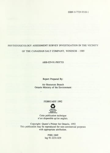 Phytotoxicology Assessment Survey Investigation in the Vicinity of the Canadian Salt Company, Windsor - 1989 : Report