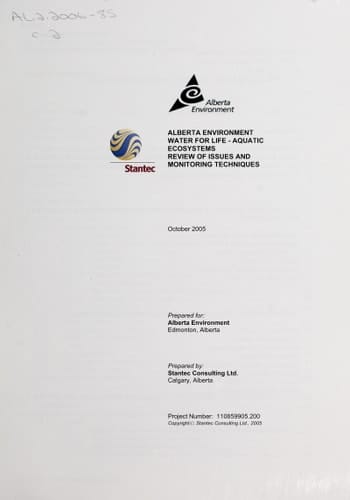 Alberta Environment Water for Life Aquatic Ecosystems Review of Issues and Monitoring Techniques