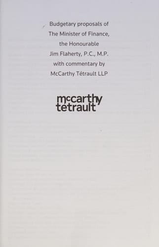 Canadian Federal Budget 2013, March 21, 2013