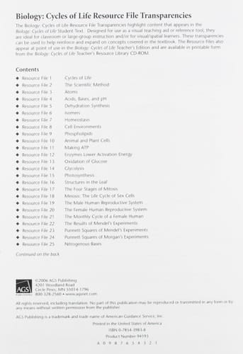 Biology: Cycles of Life Resource File Transparencies