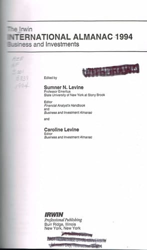 Irwin International Almanac 1994 Business and Investments