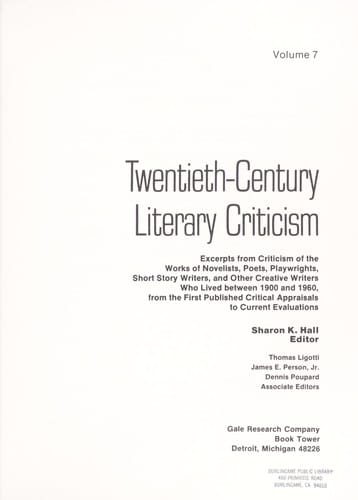 Twentieth-Century Literary Criticism, Vol. 7