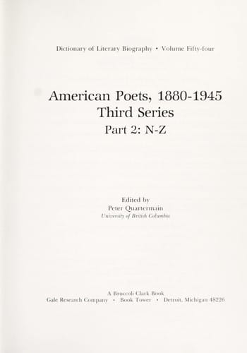 American Poets, 1880-1945: 3rd Series (Dictionary of Literary Biography)
