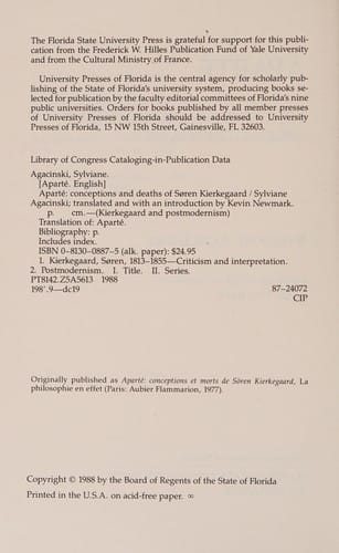 Aparte: Conceptions and Deaths of Soren Kierkegaard (Contemporary Poetry (Univ of Georgia Paperback))