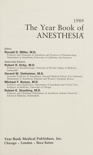 The Year Book of Anesthesia 1989