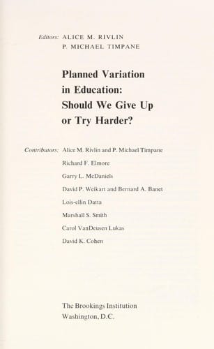 Planned variation in education: Should we give up or try harder? (Brookings studies in social experimentation)