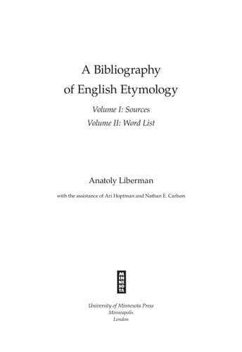 A Bibliography of English Etymology
