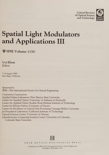 Spatial Light Modulators and Applications III (Proceedings of Spie)