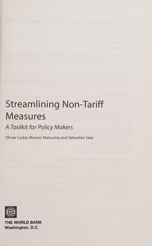 Streamlining Non-Tariff Measures A Toolkit for Policy Makers