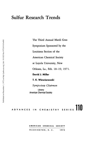 Sulfur research trends : the Third Annual Mardi Gras Symposium ... at Loyola University, New Orleans, La., Feb. 18-19, 1971