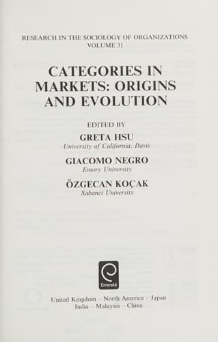Categories in Markets Origins and Evolution