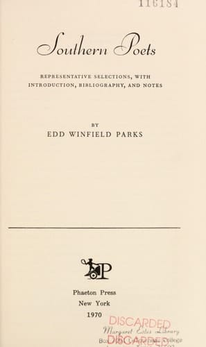 Southern Poets Representative Selections, with Introduction, Bibliography, and Notes
