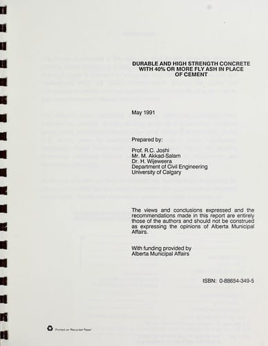 Durable and High Strength Concrete with 40% Or More Fly Ash in Place of Cement