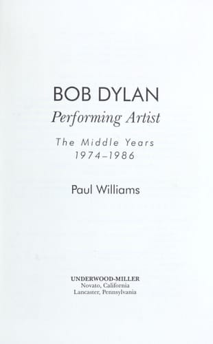 Bob Dylan, Performing Artist The Middle Years, 1974-1986