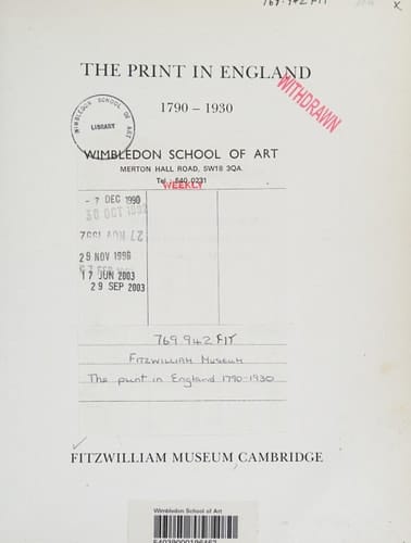 Print in England, 1790-1930: A Private Collection Catalogue