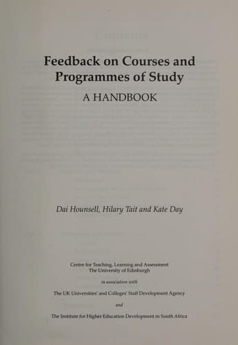 Feedback on Courses and Programmes of Study A Handbook