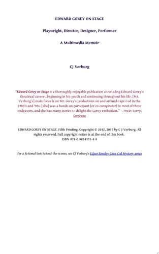 Edward Gorey On Stage A Multimedia Memoir