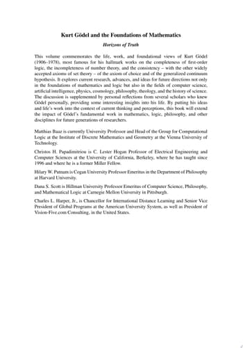 Kurt Gödel and the Foundations of Mathematics Horizons of Truth