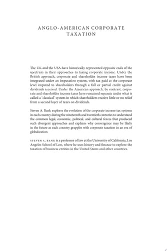 Anglo-American Corporate Taxation Tracing the Common Roots of Divergent Approaches