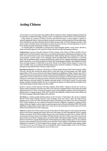 Acting Chinese An Intermediate-Advanced Course in Discourse and Behavioral Culture 