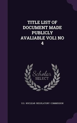 Title List of Document Made Publicly Avaliable Vol1 No 4