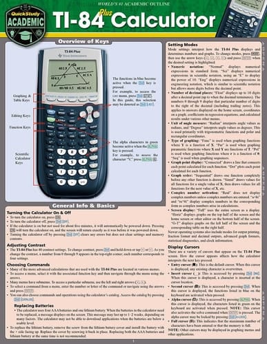 Ti 84 Plus Calculator A QuickStudy Laminated Reference Guide