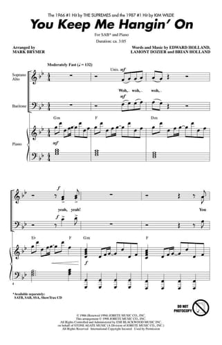 Hal Leonard You Keep Me Hangin' On SAB by The Supremes Arranged by Mark Brymer