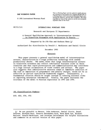 A General Equilibrium Approach to Interenterprise Arrears in Transition Economies with Application to Russia