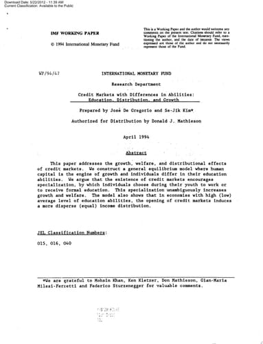 Credit Markets with Differences in Abilities Education, Distribution, and Growth
