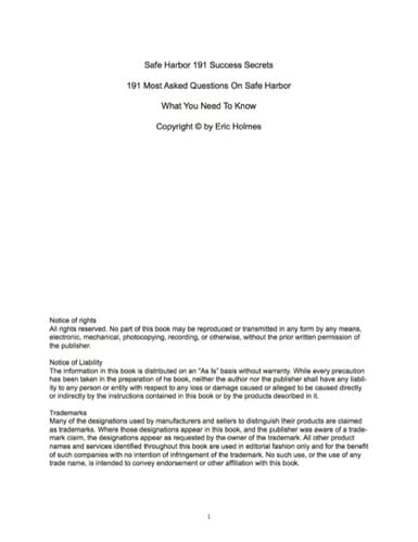 Safe Harbor 191 Success Secrets - 191 Most Asked Questions On Safe Harbor - What You Need To Know