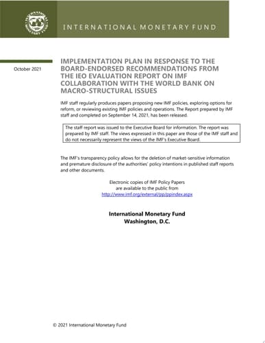 Implementation Plan in Response To The Board-Endorsed Recommendations From The IEO Evaluation Report On IMF Collaboration With The World Bank On Macro-Structural Issues
