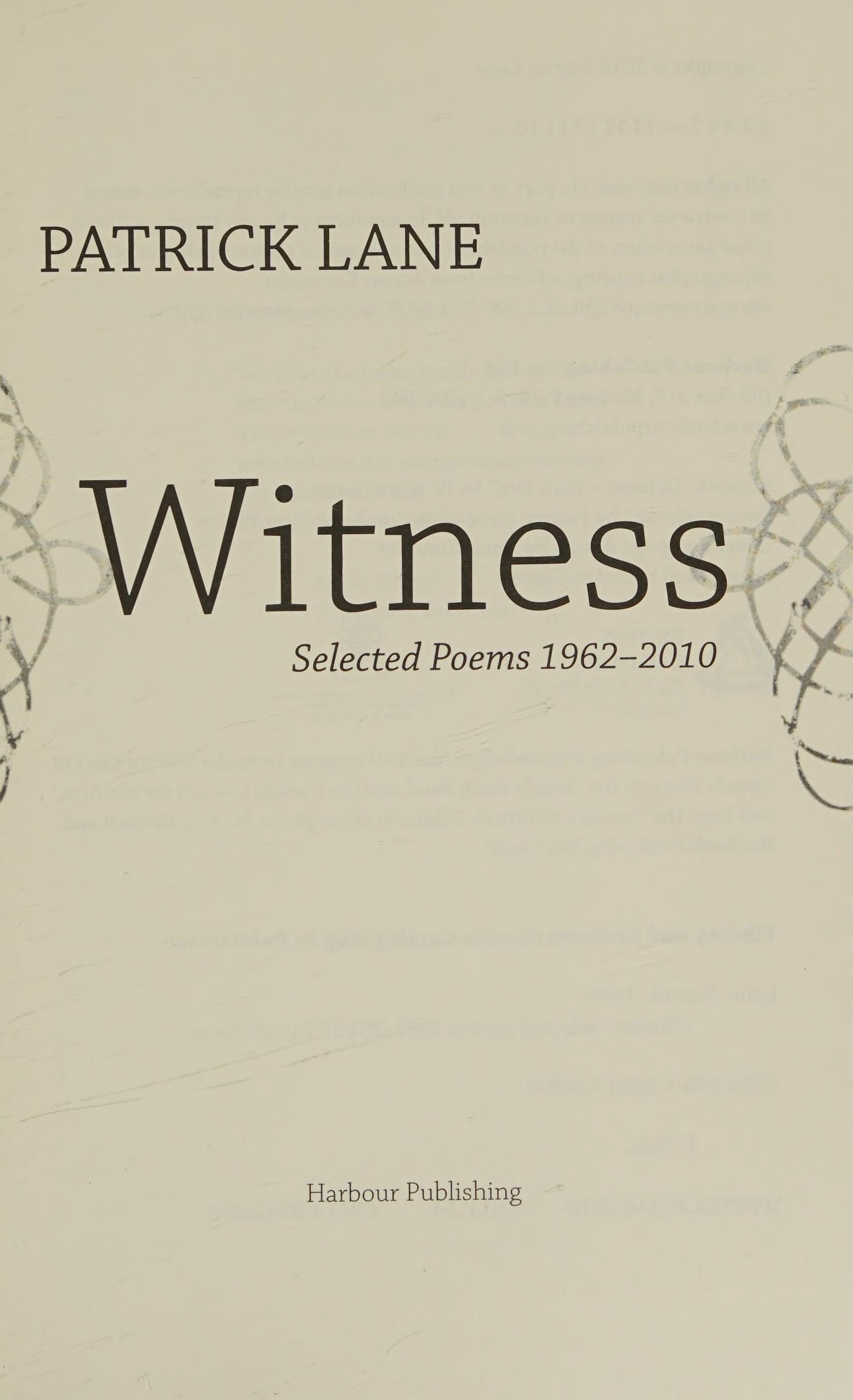Witness Selected Poems, 1962-2010