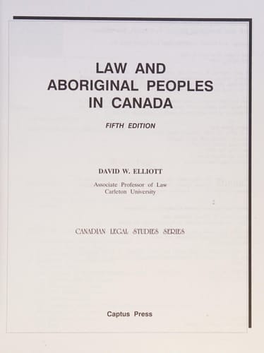 Law and Aboriginal Peoples in Canada