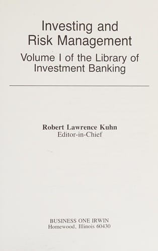 Investing and Risk Management (Library of Investment Banking Series)