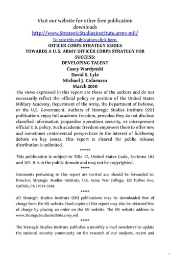 Towards a United States Army Officer Corps Strategy for Success