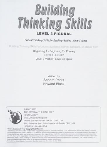 Building Thinking Skills Book 3: Figural Student Book with Answer Guide Grades 7-12