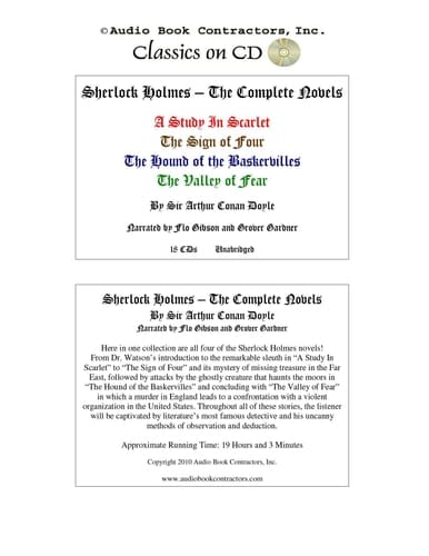Sherlock Holmes - The Complete Novels (Classic Books on CD Collection) [UNABRIDGED] (Classic Books on Cds Collection)