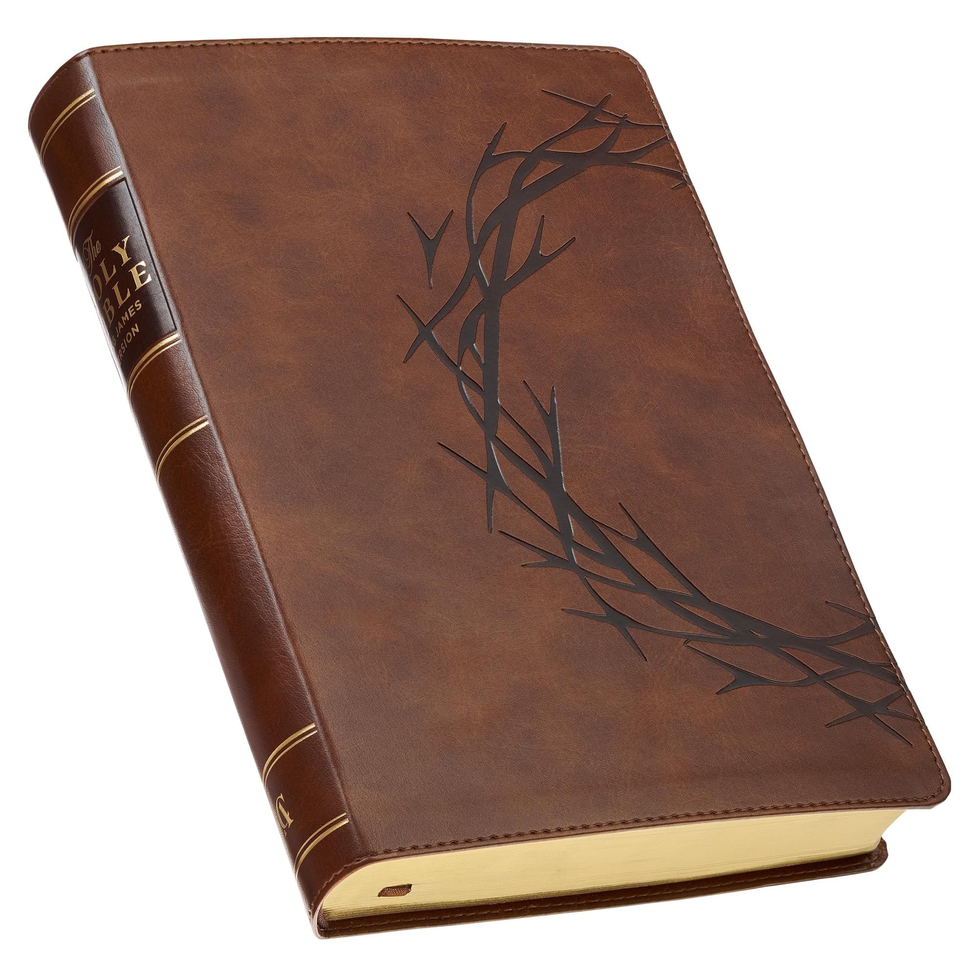 KJV Bible Giant Print Full-Size Faux Leather, Crown of Thorns/Amazing Grace, Brown