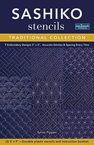 Sashiko Stencils, Traditional Collection 9 Embroidery Designs 3" X 5", Accurate Stitches & Spacing Every Time