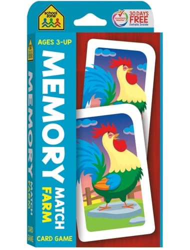 School Zone - Memory Match Farm Card Game - Ages 3+, Preschool to Kindergarten, Animals, Early Reading, Counting, Matching, Vocabulary, and More (School Zone Game Card Series)