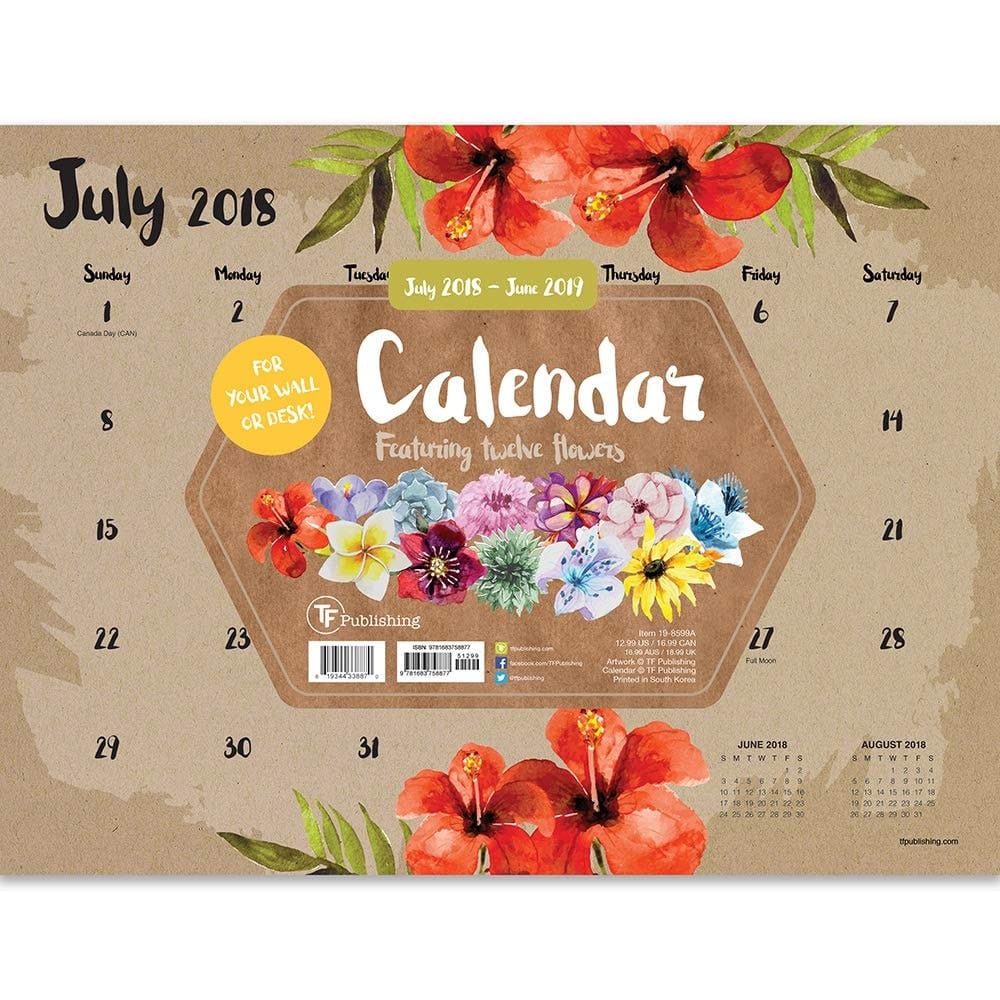 TF Publishing 19-8599A July 2018 - June 2019 Floral Mini Desk Pad Calendar, 12 x 9", Multi Colored