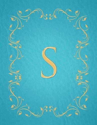 S Modern, Stylish, Capital Letter Monogram Ruled Notebook with Gold Leaf Decorative Border and Baby Blue Leather Effect. Pretty and Cute with a Designer Luxury Feel. for Personal, Learning Or Office Use. Matte Finish, 100 Lined Pages, 8. 5 X 11