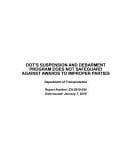 Dot's Suspension and Debarment Program Does Not Safeguard Against Awards to Improper Parties Department of Transportation.